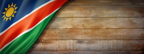Bandiera Namibia Parete Legno Vintage Bandiera Panoramica Orizzontale — Foto Stock