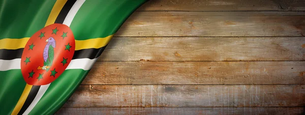 Bandera Dominica Pared Madera Vintage Banner Panorámico Horizontal —  Fotos de Stock