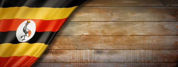 Uganda Flag Vintage Wood Wall Horizontal Panoramic Banner — Stock Photo, Image