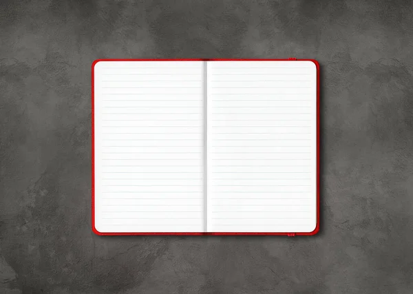 Red Open Lined Notebook Mockup Isolated Dark Concrete Background — Stock Photo, Image