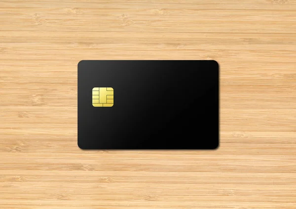 Black Credit Card Template Wooden Background Illustration — Stock Photo, Image