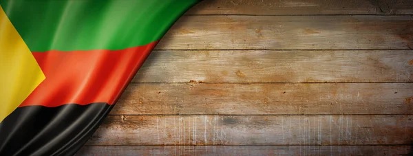 Flaga Azawad Mnla Drewnianej Ścianie Poziomy Baner Panoramiczny — Zdjęcie stockowe