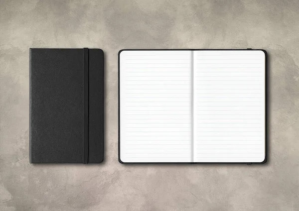 Preto Fechado Aberto Forrado Notebooks Mockup Isolado Fundo Concreto — Fotografia de Stock