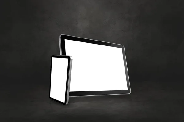 Mobile Phone Digital Tablet Dark Concrete Office Scene Illustration — Stock Photo, Image