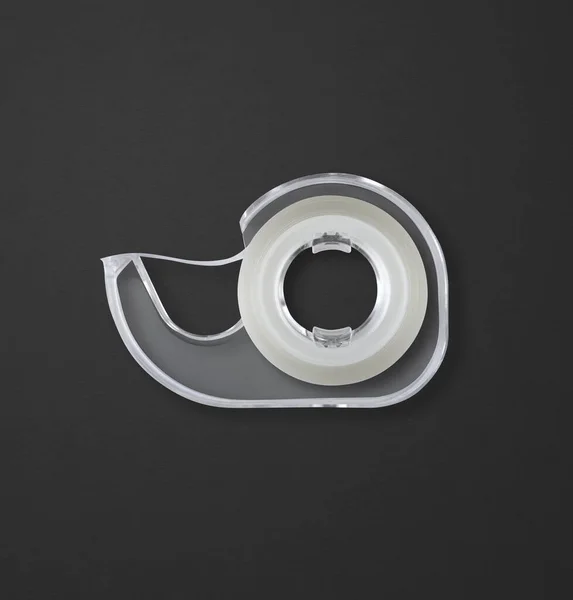 Transparent Scotch Tape Dispenser Isolated Black Background — Stock Photo, Image