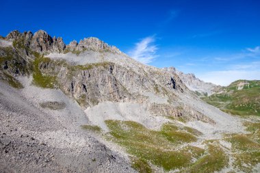 Pralognan la Vanoise 'deki dağ manzarası ve Mone Geçidi, Fransız Alpleri, Fransa