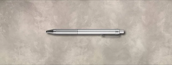 Stalowy Metalowy Długopis Izolowany Betonowym Banerze Tła — Zdjęcie stockowe
