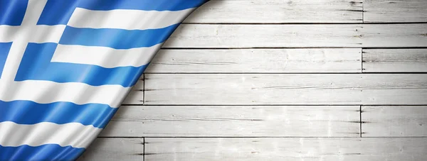 Greece Flag Old White Wall Horizontal Panoramic Banner — Stock Photo, Image