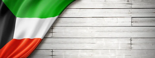 Bandera Kuwait Vieja Pared Blanca Banner Panorámico Horizontal —  Fotos de Stock