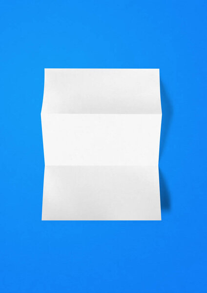 Blank Folded White Paper Sheet Mockup Template Isolated Blue Background — Stock Photo, Image
