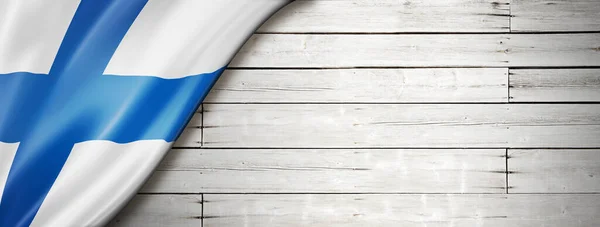 Finland Flag Old White Wall Horizontal Panoramic Banner — Stock Photo, Image