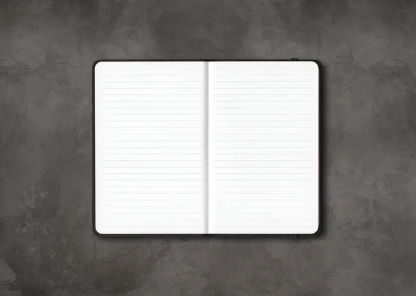 Black Open Lined Notebook Mockup Isolated Dark Concrete Background — Stock Photo, Image