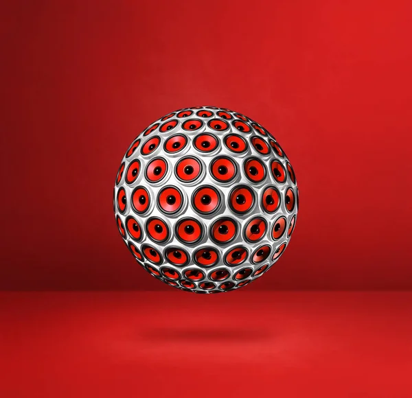 スピーカーは赤いスタジオの背景に隔離されている 3Dイラスト — ストック写真