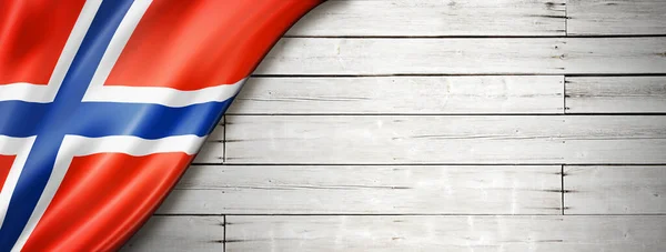 Norway Flag Old White Wall Horizontal Panoramic Banner — Stock Photo, Image