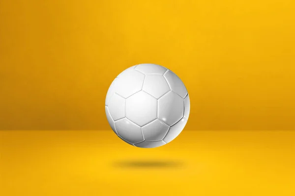 Bola Futebol Branco Isolada Fundo Estúdio Amarelo Ilustração — Fotografia de Stock