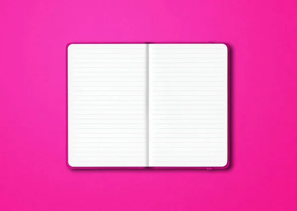 Roze Open Gevoerd Notebook Mockup Mockup Geïsoleerd Kleurrijke Achtergrond — Stockfoto