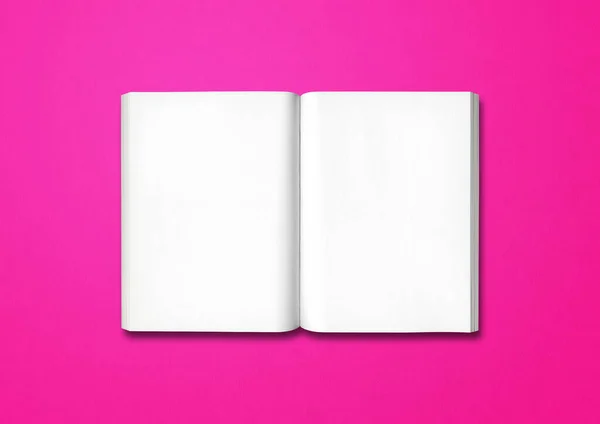Nyitott Könyv Elszigetelt Rózsaszín Háttér — Stock Fotó