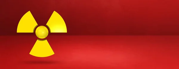 Radioaktywny Symbol Odizolowany Czerwonym Banerze Tła Studia Ilustracja — Zdjęcie stockowe