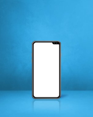 Mavi ofis masasında cep telefonu var. 3B Görüntü