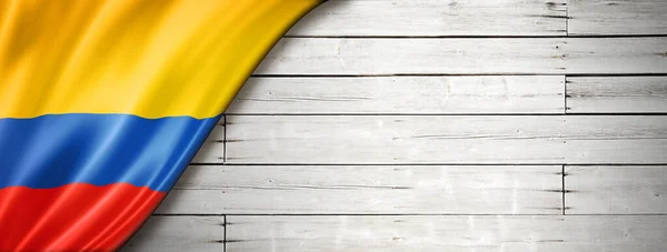 Colombia Flag Old White Wall Horizontal Panoramic Banner — Stock Photo, Image