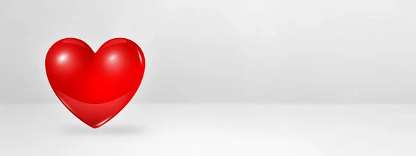 Coração Vermelho Isolado Banner Estúdio Branco Ilustração — Fotografia de Stock