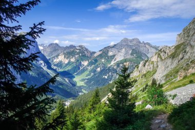 Pralognan la Vanoise 'deki dağ ve otlaklar. Fransız Alpleri