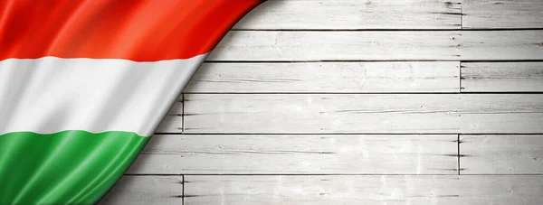 Hungary Flag Old White Wall Horizontal Panoramic Banner — Stock Photo, Image