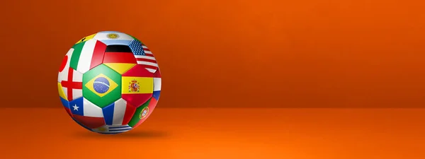 Football Soccer Ball National Flags Isolated Orange Studio Banner Illustration — Stock Photo, Image