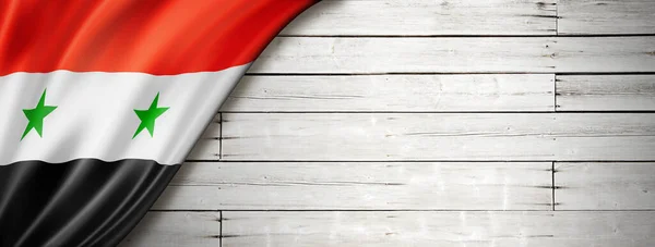 Syria Flag Old White Wall Horizontal Panoramic Banner — Stock Photo, Image