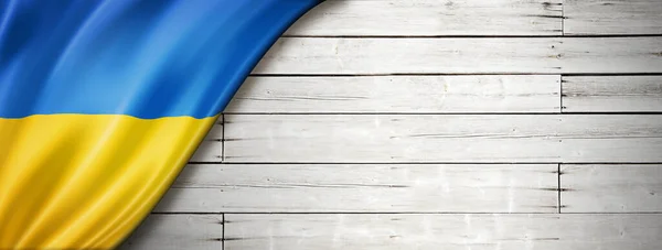 Ukraine Flag Old White Wall Horizontal Panoramic Banner — Stock Photo, Image