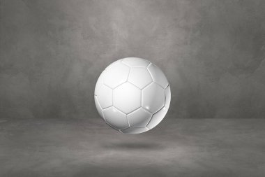 Beton bir arka planda izole edilmiş beyaz futbol topu. 3B illüstrasyon