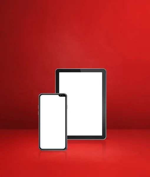 Handy Und Digitaler Tablet Auf Rotem Bürotisch Illustration — Stockfoto