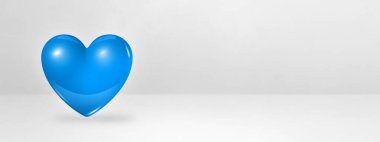 Beyaz bir stüdyo pankartıyla izole edilmiş 3D mavi kalp. 3B illüstrasyon