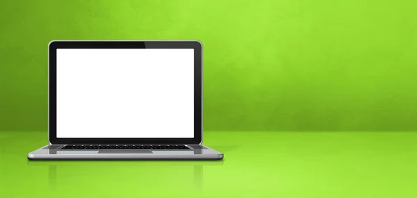 Laptop Computer Groen Kantoor Achtergrond Banner Illustratie — Stockfoto