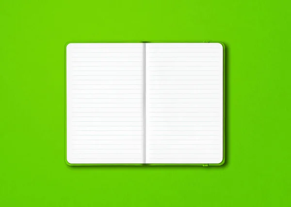 緑のオープンラインノートブックモックアップ色鮮やかな背景に隔離 — ストック写真