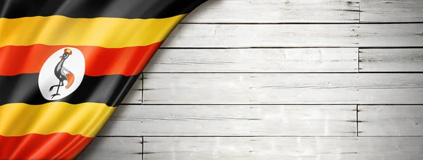 Uganda Flag Old White Wall Horizontal Panoramic Banner — Stock Photo, Image