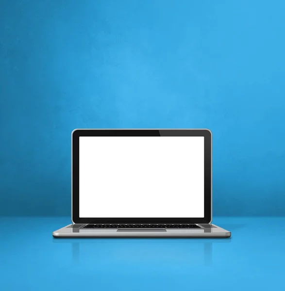 Laptop Computer Auf Blauem Bürohintergrund Illustration — Stockfoto