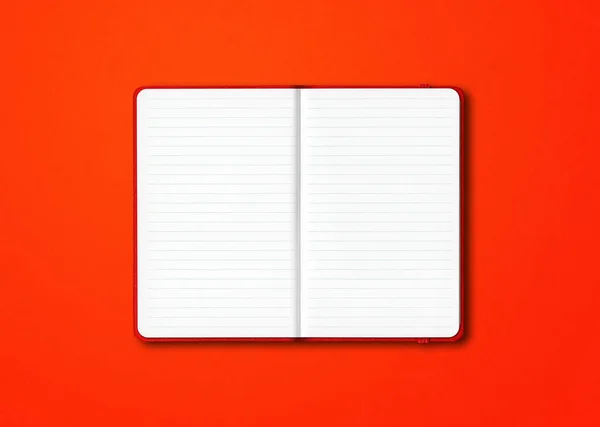 Mockup Notebook Rosso Aperto Foderato Isolato Sfondo Colorato — Foto Stock