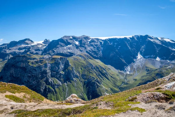 Вид Горные Ледники Саммита Petit Mont Blanc Пралоньян Вануаз Французские — стоковое фото