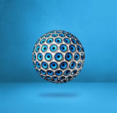 Hoparlörler mavi bir arka planda izole edilmiş. 3B illüstrasyon