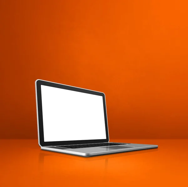 Laptop Computer Auf Orangefarbenem Bürohintergrund Illustration — Stockfoto