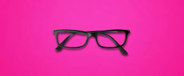 Gafas Ojo Negro Aisladas Sobre Banner Fondo Rosa — Foto de Stock