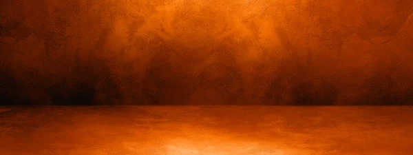 Dark orange concrete interior background banner. Empty template scene
