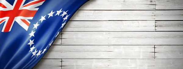 Cook Islands Flagge Einer Alten Weißen Wand Horizontales Panorama Banner — Stockfoto