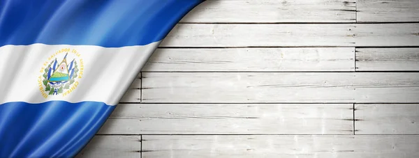 Salvador Vlag Oude Witte Muur Horizontale Panoramische Banner — Stockfoto