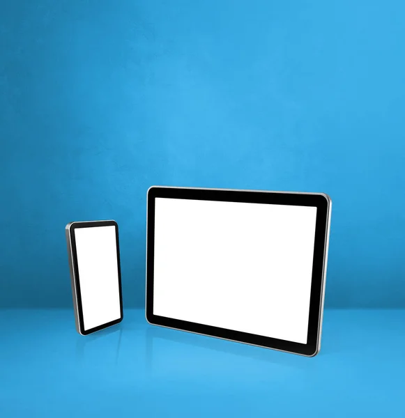 Handy Und Digitaler Tablet Auf Blauem Bürotisch Illustration — Stockfoto