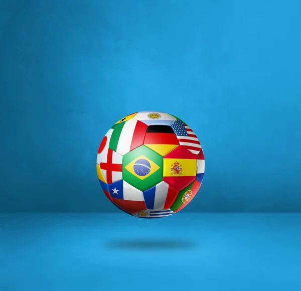 Fotboll Fotboll Med Nationella Flaggor Isolerade Blå Studio Bakgrund Illustration — Stockfoto
