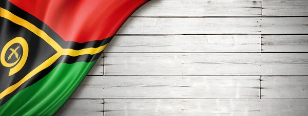 Vanuatu Vlag Oude Witte Muur Horizontale Panoramische Banner — Stockfoto