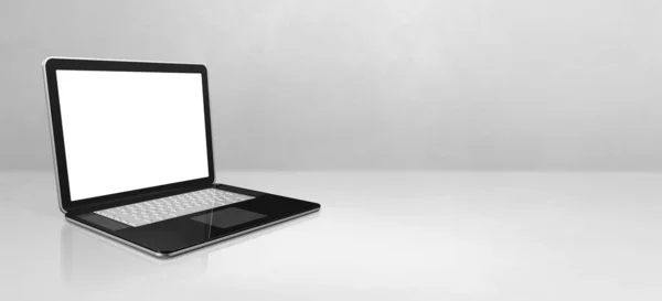 Laptop Computer Wit Beton Kantoor Achtergrond Banner Illustratie — Stockfoto