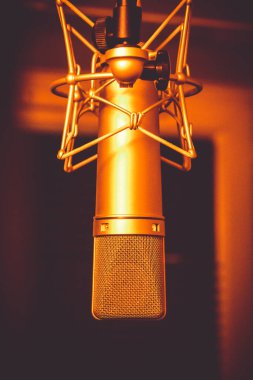 Paris - Fransa - 1 Aralık 2020: Profesyonel bir ses stüdyosunda Neumann mikrofonu